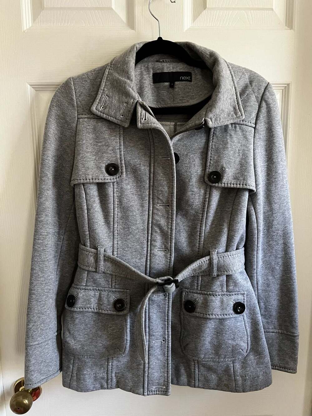 next Jacket Size 10 Gray Sweatshirt Trench Coat Belted